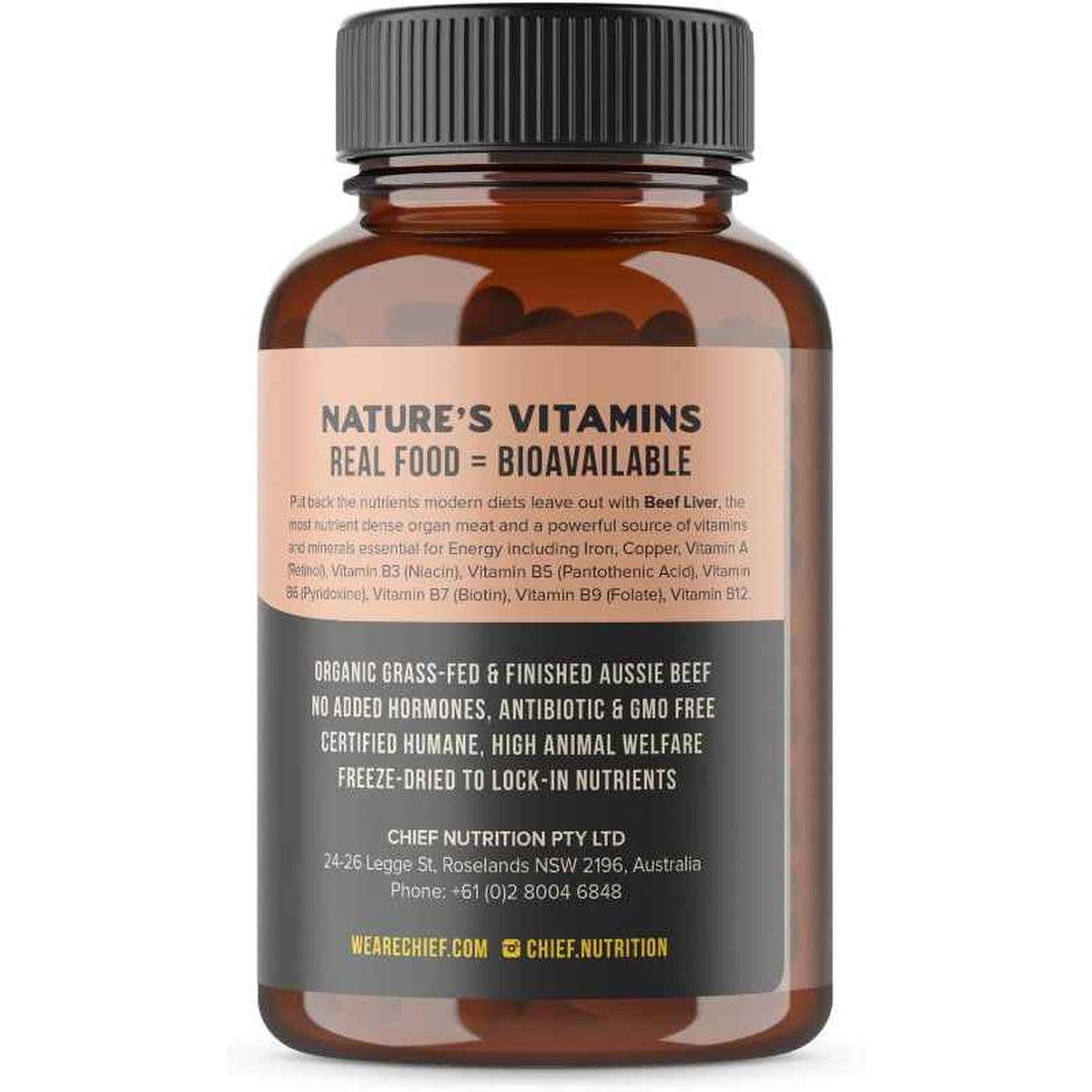 Chief Organic Australian Beef Liver Capsules 120 product information label