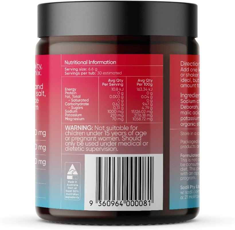 Sodii Salty Raspberry Hydration Salts — 30 Sachets of Clean Electrolyte Support