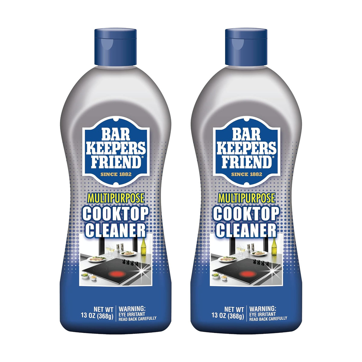 Two Bar Keepers Friend Multipurpose Cooktop Cleaner 13 oz bottles, updated packaging on white