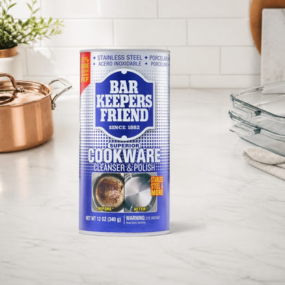 Bar Keepers Friend Cookware Cleanser & Polish 340g with copper and glass cookware