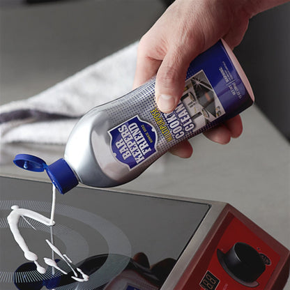 Bar Keepers Friend Multipurpose Cooktop Cleaner applied to glass ceramic cooktop