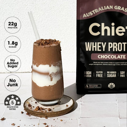Grass-Fed Chocolate Whey Protein Powder 900g 30 Serves | Chief Nutrition