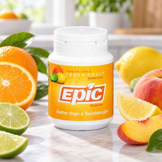 EPIC Fresh Fruit sugar-free xylitol gum with citrus and peach