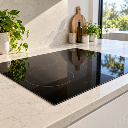 Clean glass ceramic induction cooktop in bright modern kitchen