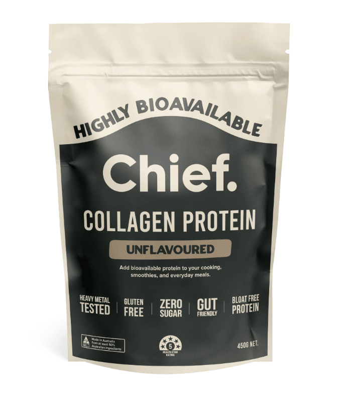 Package of Chief Collagen Protein on a white background