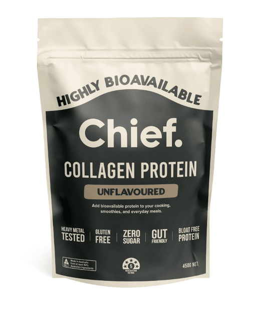 Package of Chief Collagen Protein on a white background