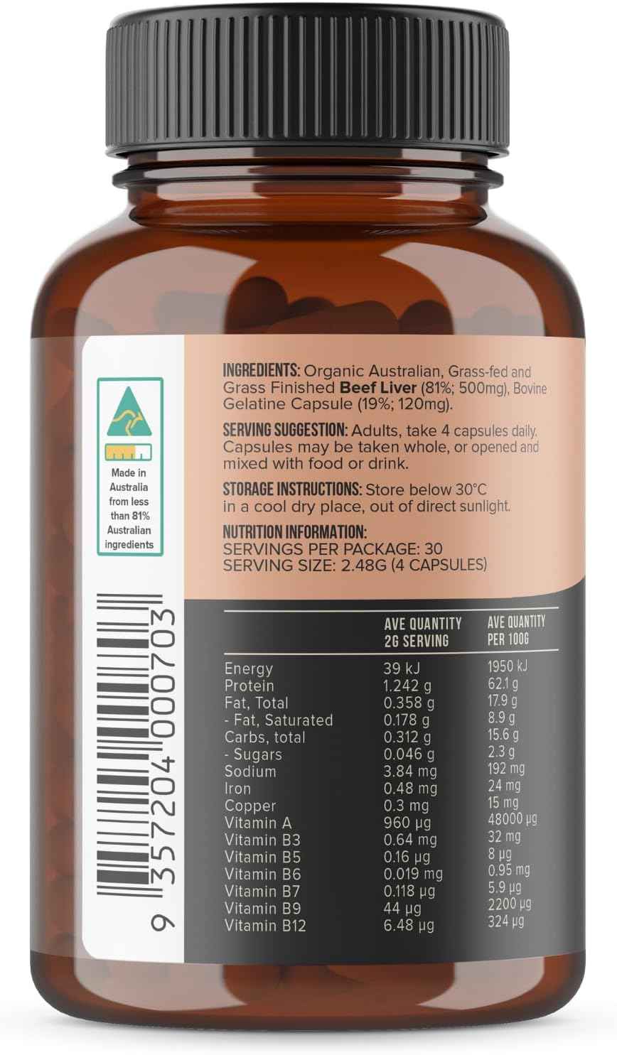 Organic Beef Liver Capsules for Natural Iron and Energy