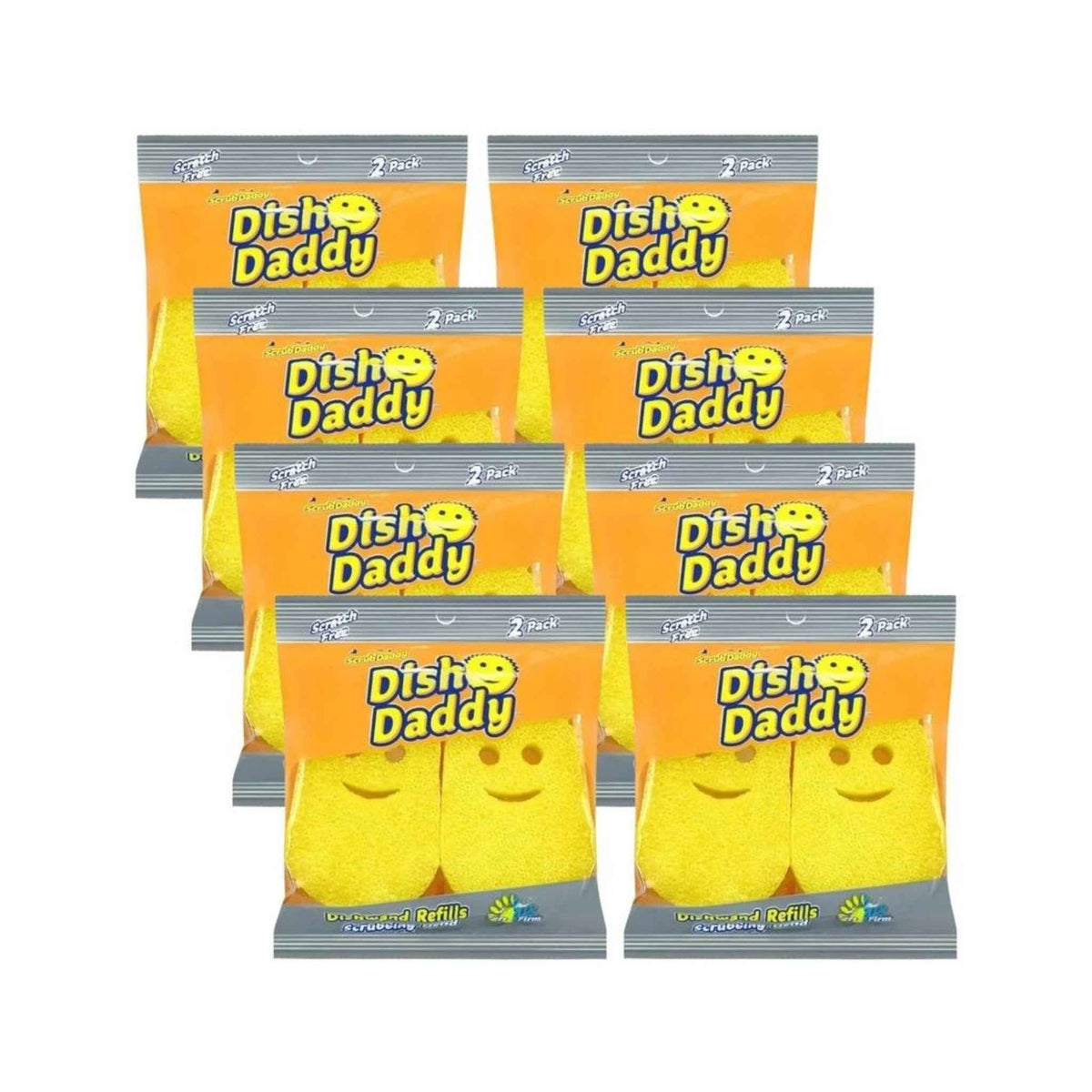 Scrub Daddy Dish Daddy Refills Pad Pack Of 8 x 2 Replacement Heads – Yellow FlexTexture