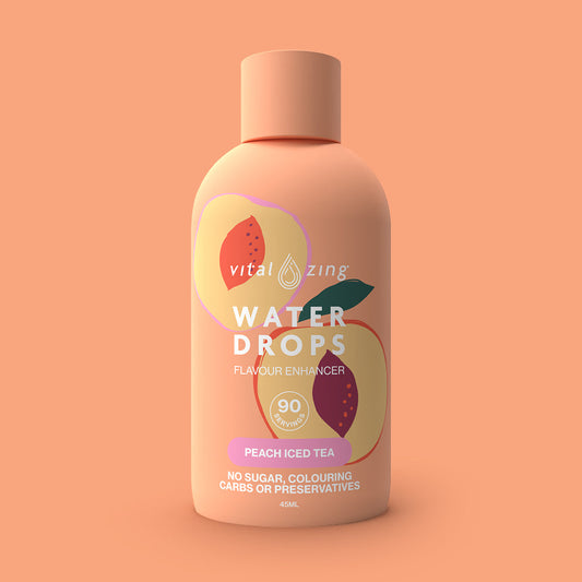 Vital Zing Peach Iced Tea Water Drops 45ml bottle - sugar free, 90 serves