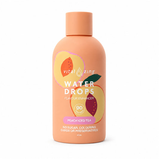 Vital Zing Peach Iced Tea Water Drops 45ml bottle on a white background