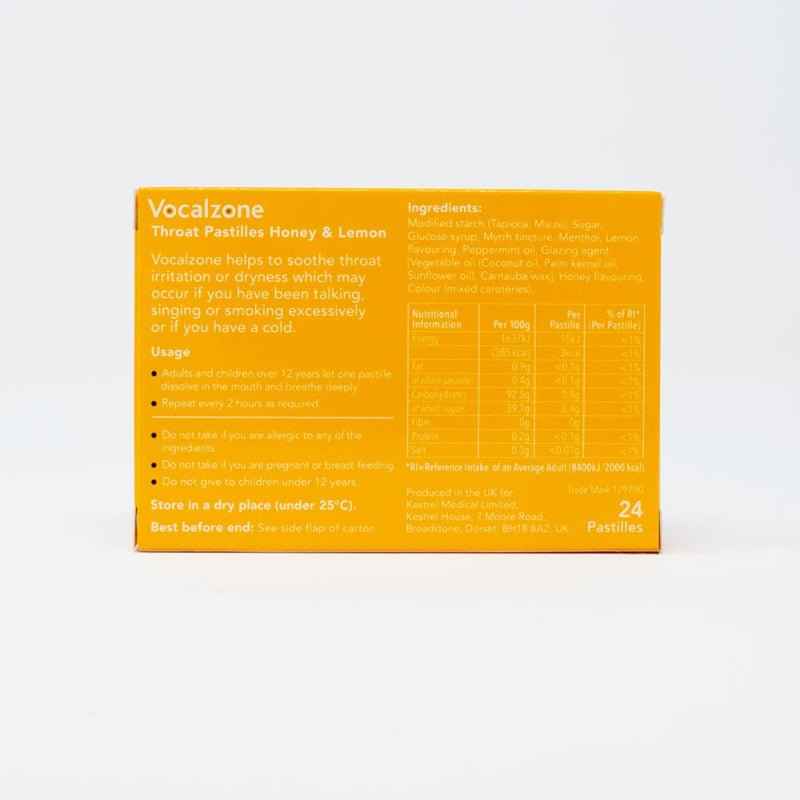 Vocalzone Honey and Lemon Throat Pastilles for Singers and Voice Professionals